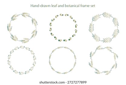 A set of hand-drawn plant-themed circular frames with gentle green gradation, perfect for natural and elegant designs.