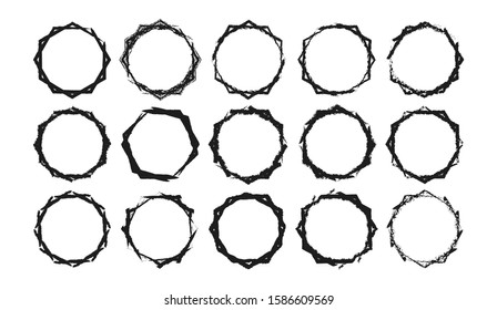 Set of hand-drawn polygonal frames with torn edges with place for text. isolated on a white background. . Flat style isolated on white background.