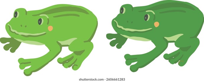 A set of hand-drawn pop-style illustrations of frogs.