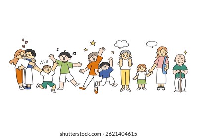 Set of Hand-Drawn Positive People Illustrations.