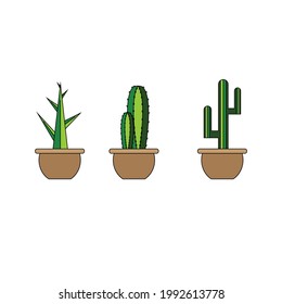 Set with hand-drawn pots with indoor plants, coloring page Premium Vector