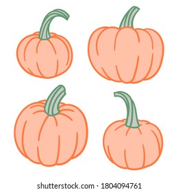 Set of hand-drawn pumpkins with thick colored outlines