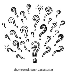 Set of hand-drawn question mark sketches.