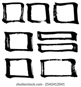 Set of hand-drawn rectangle material, brushstrokes, frames, decorations