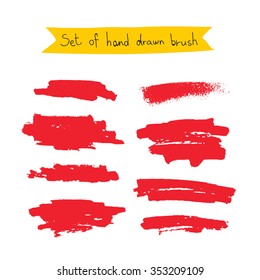 Set of hand-drawn red brush. Vector illustration on white background.