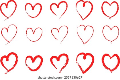  Set of Hand-Drawn Red Heart Brush Strokes