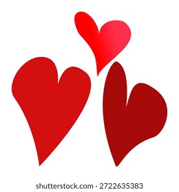 Um conjunto de corações vermelhos desenhados à mão em diferentes formas e tamanhos, simbolizando amor sincero, afeto e calor emocional.