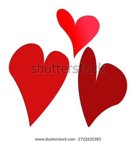 A set of hand-drawn red hearts in different shapes and sizes, symbolizing sincere love, affection, and emotional warmth.