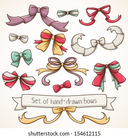 Set of hand-drawn ribbon bows.