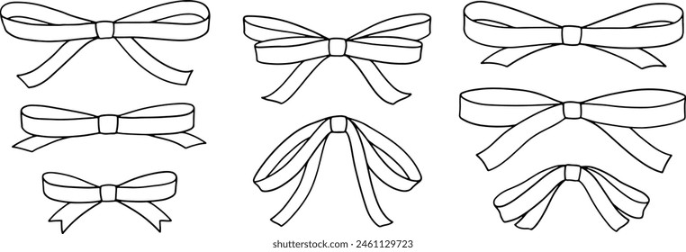 Set of hand-drawn ribbon bows