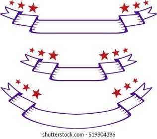 Set of hand-drawn ribbons with stars. Hand-drawn ribbons