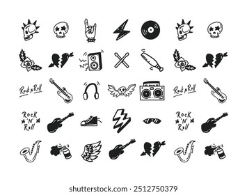 Set Handdrawn Rock and Roll