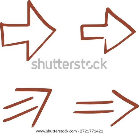Set of hand-drawn rough right-pointing arrows. Two types.