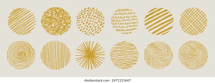 Conjunto de Formas de brillo Abstractas redondo dibujado a mano. Ilustración vectorial simple de moda