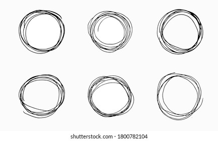 set of hand-drawn round frames, vector circle, illustration on a white background