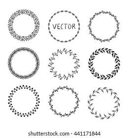 Set of hand-drawn round vector frames. Ink illustration.