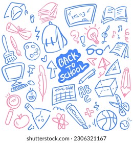 Un conjunto de ilustraciones escolares hechas a mano