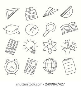 A set of hand-drawn school supplies. Editable stroke. Vector illustration