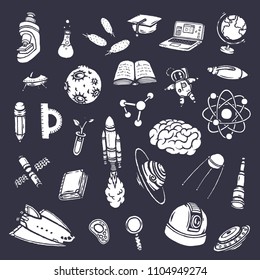 Set of hand-drawn scientific doodles.
