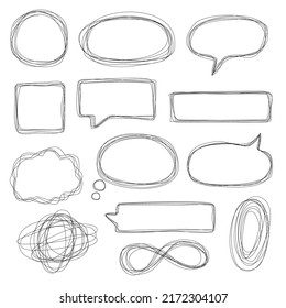 set of hand-drawn scribbles speech bubbles