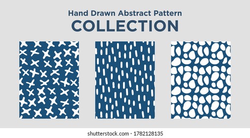 Set of hand-drawn seamless black and white textures. Vector repeat patterns