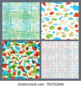 Set of hand-drawn seamless brush strokes patterns. Vector colourful brush strokes backgrounds. Boundless background can be used for web page backgrounds, wallpapers, wrapping papers.