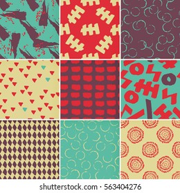 Set of hand-drawn seamless brush strokes patterns. Vector grunge brush strokes backgrounds. Boundless background can be used for web page backgrounds, wallpapers, wrapping papers. Memphis pattern.