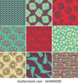 Set of hand-drawn seamless brush strokes patterns. Vector grunge brush strokes backgrounds. Boundless background can be used for web page backgrounds, wallpapers, wrapping papers. Memphis pattern.