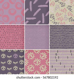 Set of hand-drawn seamless brush strokes patterns. Vector grunge brush strokes Boundless backgrounds.It can be used for web page, wallpapers, wrapping papers. 