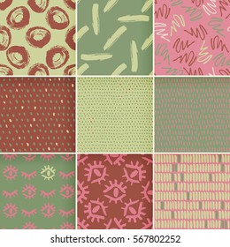 Set of hand-drawn seamless brush strokes patterns. Vector grunge brush strokes Boundless backgrounds.It can be used for web page, wallpapers, wrapping papers. 