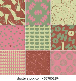Set of hand-drawn seamless brush strokes patterns. Vector grunge brush strokes Boundless backgrounds.It can be used for web page, wallpapers, wrapping papers. 