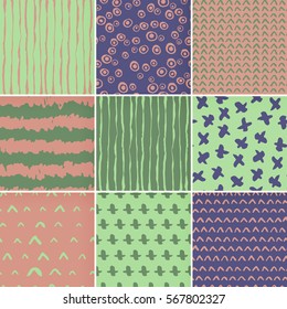 Set of hand-drawn seamless brush strokes patterns. Vector grunge brush strokes Boundless backgrounds.It can be used for web page, wallpapers, wrapping papers. 