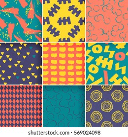 Set of hand-drawn seamless brush strokes patterns. Vector grunge brush strokes Boundless backgrounds. It can be used for web page, wallpapers, wrapping papers. 