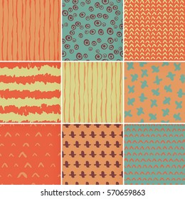 Set of hand-drawn seamless brush strokes patterns. Vector grunge brush strokes backgrounds. Boundless background can be used for web page backgrounds, wallpapers, wrapping papers. Memphis pattern.