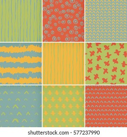 Set of hand-drawn seamless brush strokes patterns. Vector grunge backgrounds. Boundless background can be used for web page, wallpapers, wrapping papers.