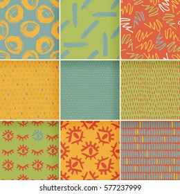 Set of hand-drawn seamless brush strokes patterns. Vector grunge backgrounds. Boundless background can be used for web page, wallpapers, wrapping papers.
