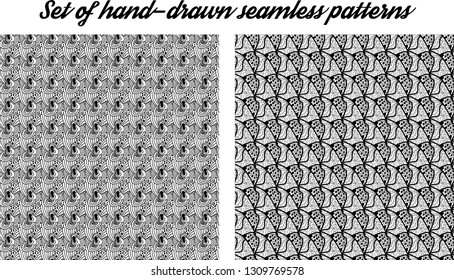 Set of hand-drawn seamless patterns