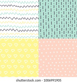 Set of handdrawn seamless patterns. Simple texture for backround, fabric or other types of design.