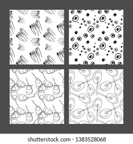 set of hand-drawn seamless textures. black and white vector illustration