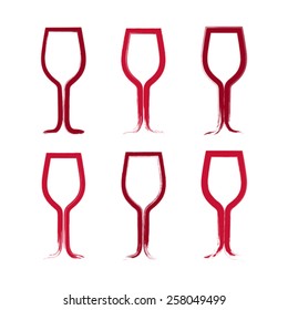 Set of hand-drawn simple empty wineglasses, collection of brush drawing goblet icons, hand-painted glass of wine isolated on white background. 