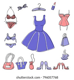 Set Handdrawn Sketch Womens Accessories Clothes Stock Vector (Royalty ...