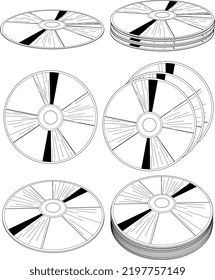 Un conjunto de bocetos dibujados a mano de varios discos compactos. Este boceto está vectorizado y listo para usar en su negocio!