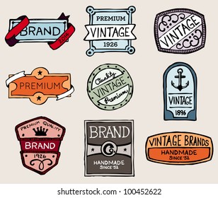 Set of hand-drawn sketchy vintage badges and labels