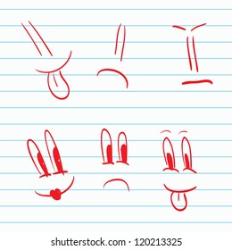 Set of hand-drawn smileys