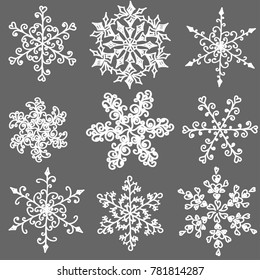 A set of   hand-drawn  snowflake with curls