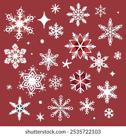Un conjunto de copos de nieve dibujados a mano, perfecto para diseños de invierno. Aislado sobre fondo.