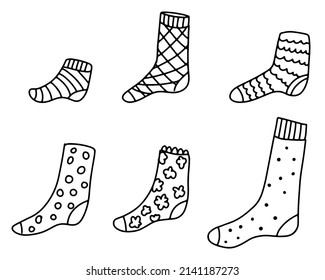 A set of hand-drawn socks. Socks drawn with a contour, icons