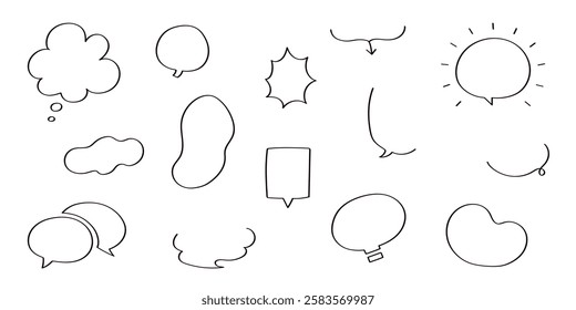 A set of hand-drawn speech bubble illustrations.