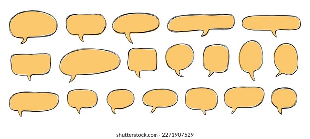 Set of Hand-drawn speech bubble text, chatting box, message box outline cartoon vector illustration design.