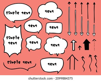 A set of hand-drawn speech bubbles and arrows
